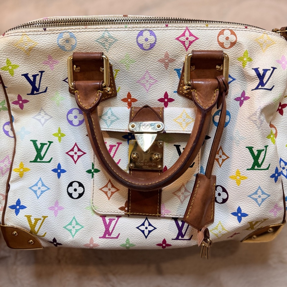 LOUIS VUITTON Murakami Monogram Multicolor Speedy 30 Boston Handbag